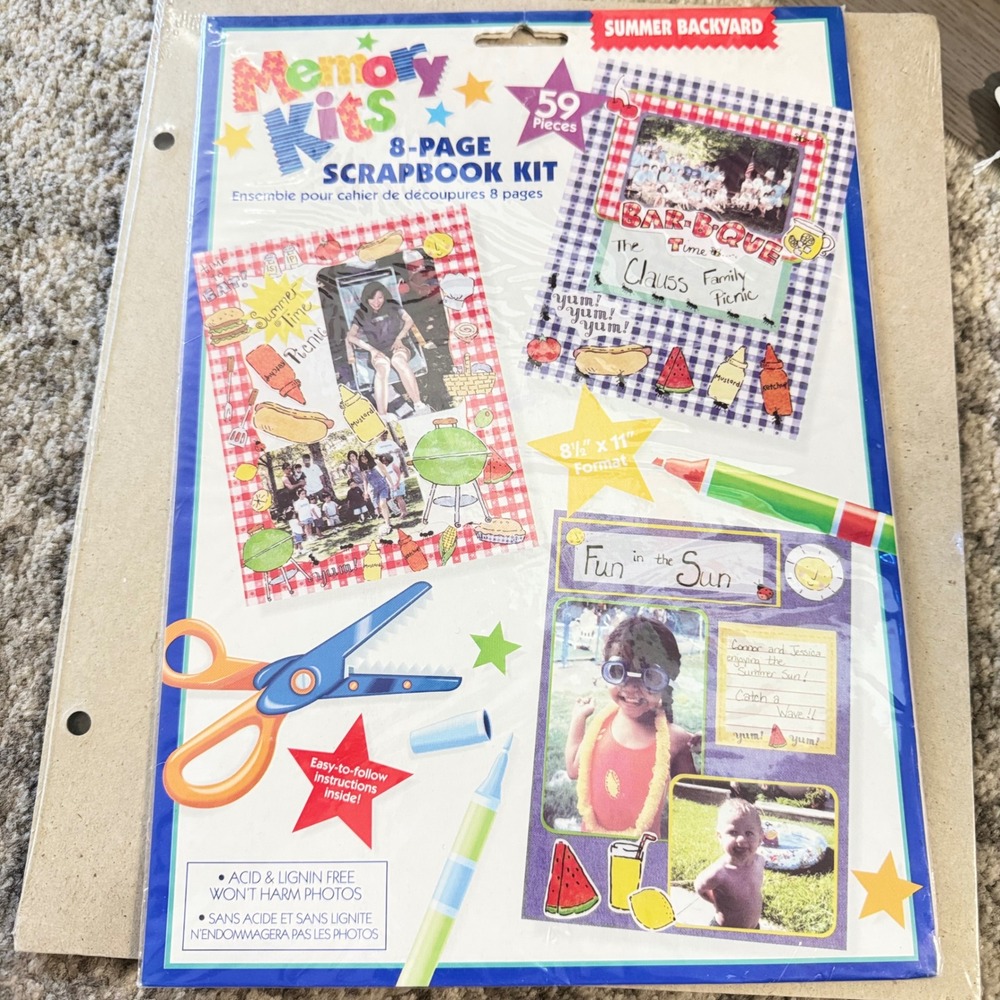 Amscan Memory Kits Summer Backyard‎ 8-Page Scrapbook Kit 59 Pieces BBQ Picnic